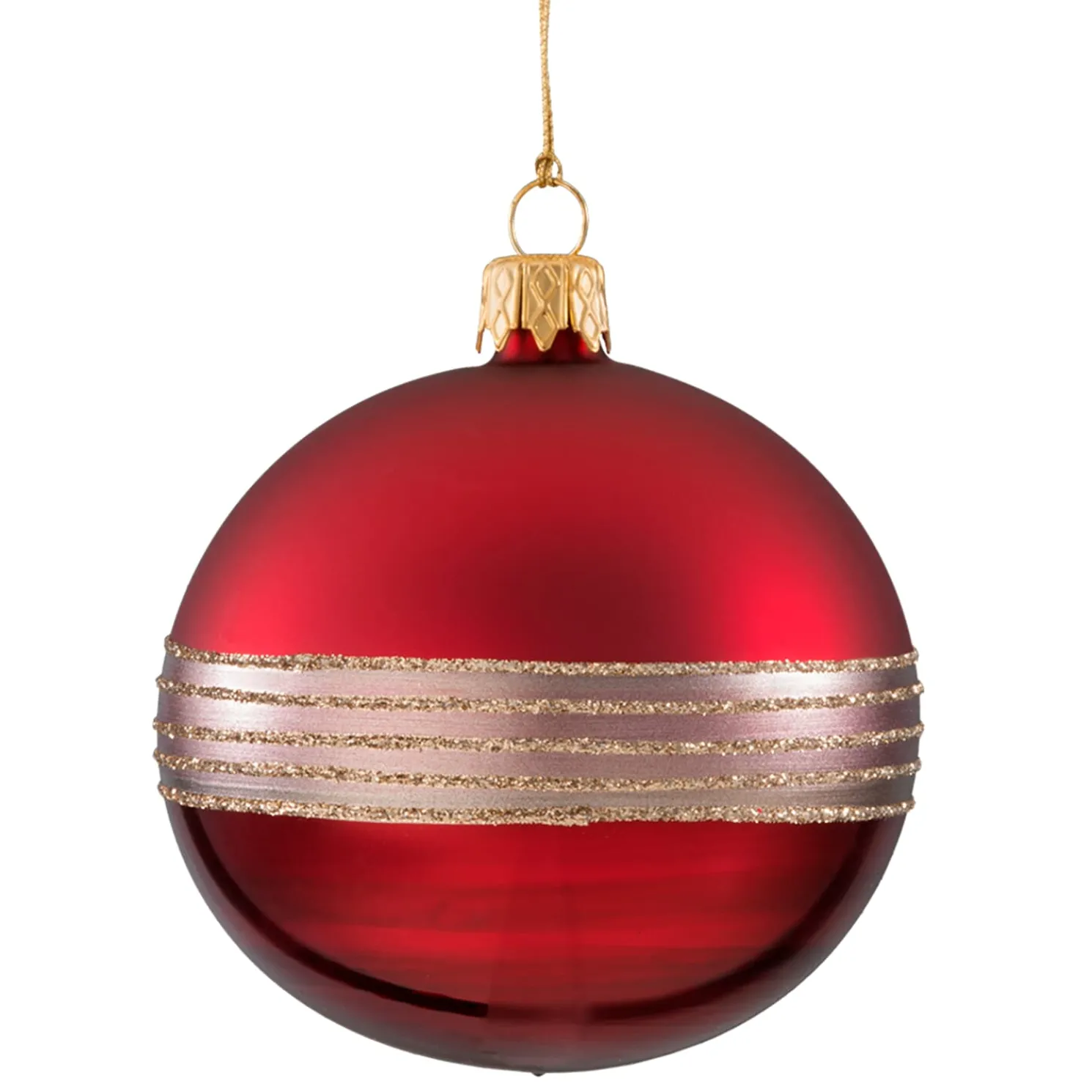 Glaskugel Bordeauxrot Mit Glitterband, 8Cm