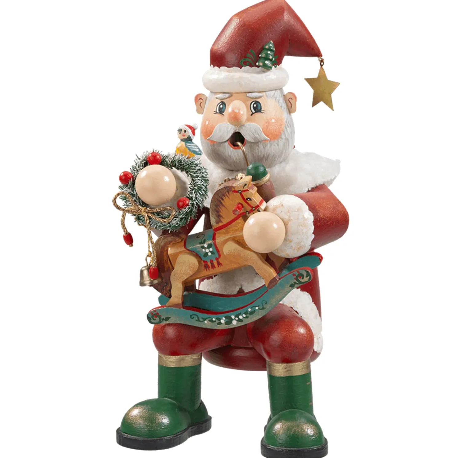 Holzknoddl "Weihnachtsmann Mit Schaukelpferd"
