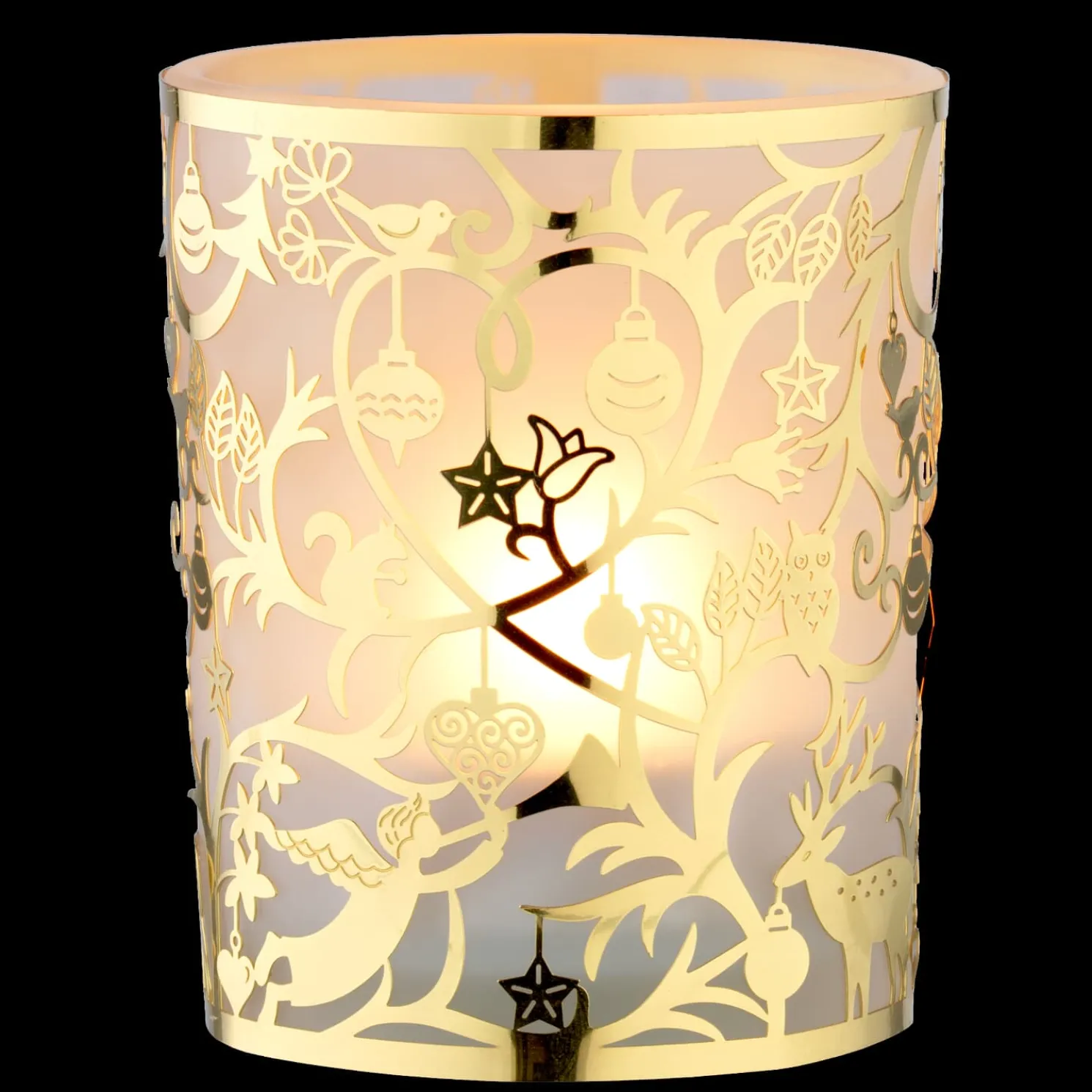 Teelichtglas "Waldweihnacht" Gold